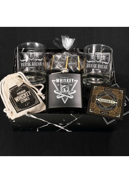 Erkeğe Viski Kadehleri ve Içki Matarası Kutusu