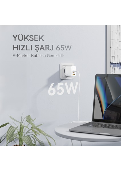 V2024 Revo Beyaz 65W Cca Gan Şarj Cihazı