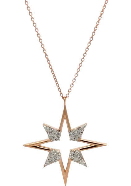 Pırlanta Taş Detaylı Şık Yıldız Figürü Rose Altın Kolye