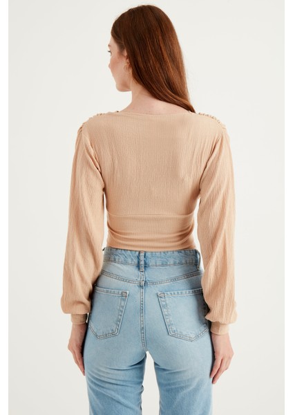 Ten Rengi Uzun Kol Pileli Bluz