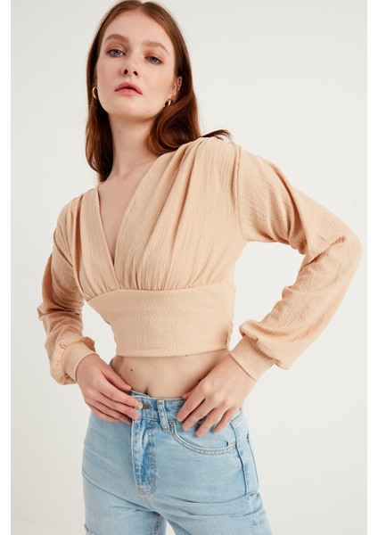 Ten Rengi Uzun Kol Pileli Bluz fırsatları