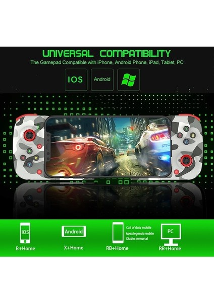 Beyaz Gerilebilir Gamepad Joystick Ergonomik Gamepad Denetleyicisi 400 Mah Pil Bluetooth Uyumlu 5.0 Ios Android Cep Telefonu Için (Yurt Dışından)