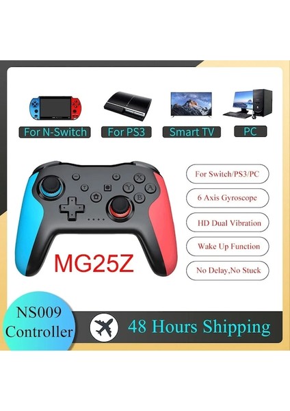 MG25Z Mavi KIRMIZI-NS009 Bluetooth Oyun Denetleyicisi Kablosuz Gamepad Nintendo Anahtarı Konsolu Ps3 Pc Windows 7 10 Çift Titreşim Joystick (Yurt Dışından)