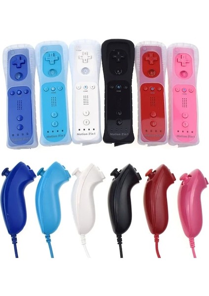 Sıradan Açık Mavi-Top 2 In 1 Kablosuz Gamepad Uzaktan Kumanda Dahili Motion Plus + Wii Denetleyici Joystick Silikon Kılıf Için Nunchuck (Yurt Dışından)