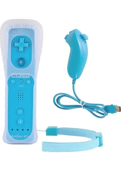 Sıradan Açık Mavi-Top 2 In 1 Kablosuz Gamepad Uzaktan Kumanda Dahili Motion Plus + Wii Denetleyici Joystick Silikon Kılıf Için Nunchuck (Yurt Dışından)