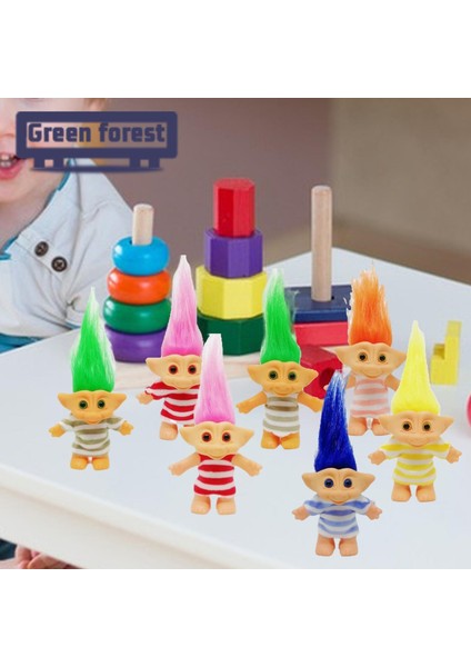 Yeşil Orman Trol Bebek Figürü Renkli Gözler Mini Trol Bebek Sevimli Süsleme (Yurt Dışından)