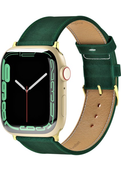 Apple Watch Kordon 38MM 40MM 41MM 3 4 5 6 7 Se 8 9 Uyumlu Yeşil Hakiki Deri Kayış