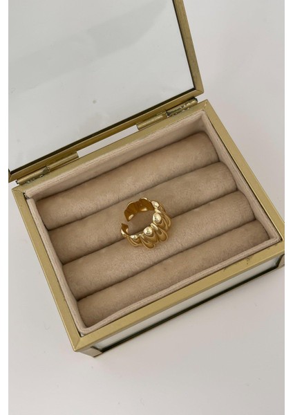 Gold ve Silver Pirinç Kaplama Asimetrik Plaka Sıralı Geniş Ayarlanabilir Yüzük