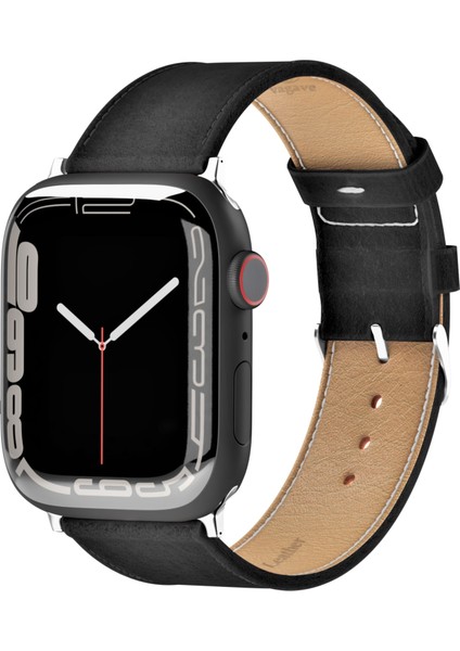 Apple Watch Uyumlu Deri Kordon Ultra Ultra2 42 / 44 / 45 / 49 mm Ultra Ultra 2 Seri 9 8 7 6 5 4 3 Uyumlu Hakiki Deri Kayış Siyah Vagave