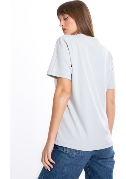 Kadın Gri Bisiklet Yaka Kısa Kol Tshirt S-101 fırsatları
