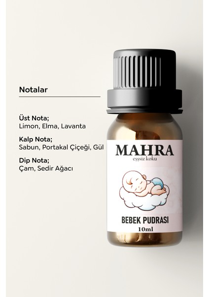 Mahra Shop Bebek Pudrası Esansiyel Uçucu Koku Yağı Buhurdanlık Yağı Difüzör Esansı Ortam Oda Kokusu 10 ml