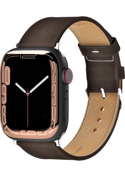 Apple Watch Deri Kordon 42 / 44 / 45 / 49 mm Ultra Ultra 2 Seri 9 8 7 6 5 4 3 Uyumlu Hakiki Deri Kayış Kahverengi