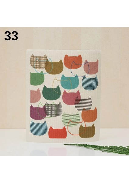 No.33 Stili No.1 Boyutu Karikatür Baskılı Emici Bulaşık Bezi Yeniden Kullanılabilir Temizlik Bezleri Islak Kuru Mutfak Bez Bulaşık Yıkama Ovma Coaster Pad 17*20 cm (Yurt Dışından)
