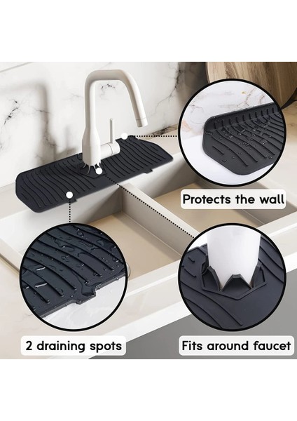 Siyah Stil 45CM Musluk Emici Mat Silikon Mutfak Musluk Su Tutucu Mat Lavabo Sıçrama Koruma Su Tahliye Pedi Tezgah Koruyucu Mat (Yurt Dışından) modelleri