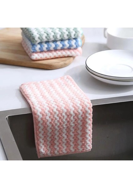 Pembe Tarzı 30X40CM Mutfak Temizleme Bezi Ovma Pedi Havlu Ev Mercan Polar Bulaşık Yıkama Havlusu Yapışmaz Yağ Masa Temizlik Bezi Silin (Yurt Dışından)