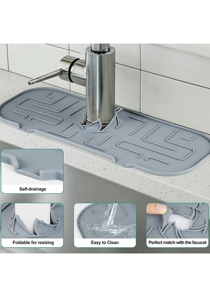 Siyah Stil Mutfak Silikon Musluk Mat Lavabo Sıçrama Pedi Drenaj Pedi Banyo Tezgahı Koruyucu Şampuan Sabunluk Hızlı Kuru Tepsi (Yurt Dışından) fiyatları