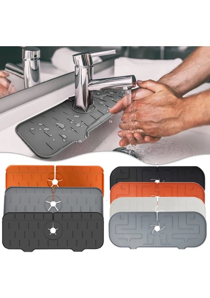 Siyah Stil Mutfak Silikon Musluk Mat Lavabo Sıçrama Pedi Drenaj Pedi Banyo Tezgahı Koruyucu Şampuan Sabunluk Hızlı Kuru Tepsi (Yurt Dışından) modelleri