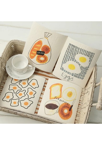 Bej Tarzı 3 Parça Karikatür Baskı Yeniden Kullanılabilir Selüloz Kumaş Silme Pedi Ovma Temizleme Bulaşık Yıkama Mutfak Aksesuarları Biyobozunur Çevre Dostu (Yurt Dışından) fiyatları