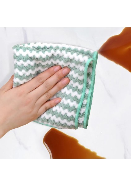 Yeşil Stil 25X25CM Mutfak Temizleme Bezi Ovma Pedi Havlu Ev Mercan Polar Bulaşık Yıkama Havlusu Yapışmaz Yağ Masa Temizlik Bezi Silin (Yurt Dışından)