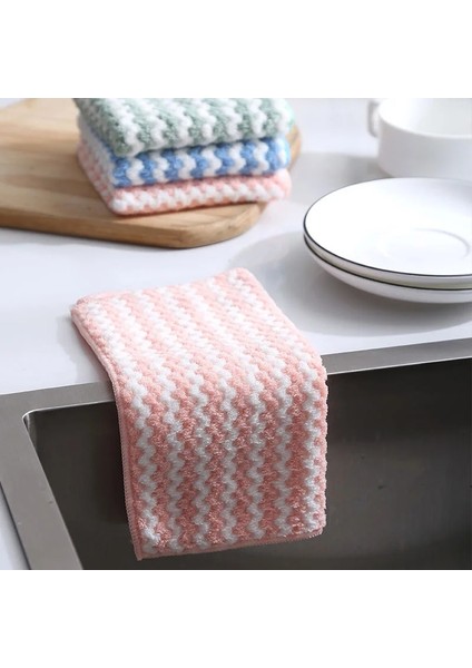 Pembe Tarzı 3 Parça Pcssüper Emici Mikrofiber Kalın Mutfak Havlusu Bulaşık Bezi Ev Paçavra Yapışmaz Yağ Masa Temizleme Mendili Bezi Scourin (Yurt Dışından)