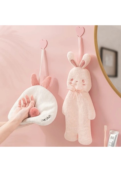 Pembe Tarzı Hızlı Kuru Yumuşak Emici El Havlusu Mutfak Banyo Sevimli Mercan Kadife Asılı Temizlik Bezi Mikrofiber Havlu (Yurt Dışından)