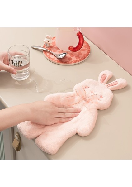 Pembe Tarzı Hızlı Kuru Yumuşak Emici El Havlusu Mutfak Banyo Sevimli Mercan Kadife Asılı Temizlik Bezi Mikrofiber Havlu (Yurt Dışından)