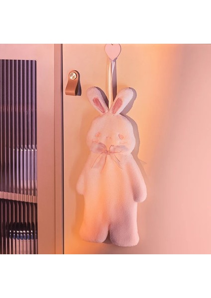 Pembe Tarzı Hızlı Kuru Yumuşak Emici El Havlusu Mutfak Banyo Sevimli Mercan Kadife Asılı Temizlik Bezi Mikrofiber Havlu (Yurt Dışından)