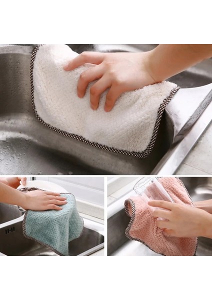 Pembe Tarzı 1 Adet Süper Emici Temizlik Bulaşık Bezi Bez Mikrofiber Bulaşık Bezi Asılabilir Mercan Polar Silme Havlusu Mutfak Temizleme Aracı (Yurt Dışından)