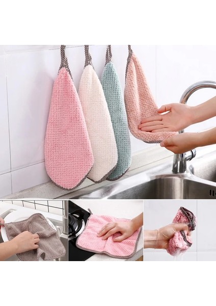 Pembe Tarzı 1 Adet Süper Emici Temizlik Bulaşık Bezi Bez Mikrofiber Bulaşık Bezi Asılabilir Mercan Polar Silme Havlusu Mutfak Temizleme Aracı (Yurt Dışından)