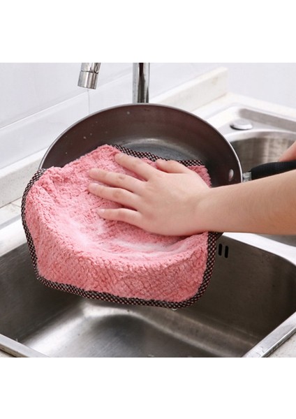 Pembe Tarzı 1 Adet Süper Emici Temizlik Bulaşık Bezi Bez Mikrofiber Bulaşık Bezi Asılabilir Mercan Polar Silme Havlusu Mutfak Temizleme Aracı (Yurt Dışından)