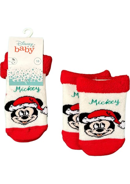 Lisanslı Mıckey Mouse Bebek Çorap Beyaz M002