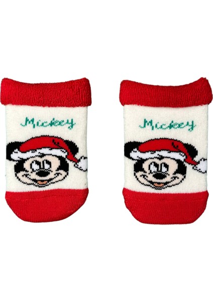 Lisanslı Mıckey Mouse Bebek Çorap Beyaz M002