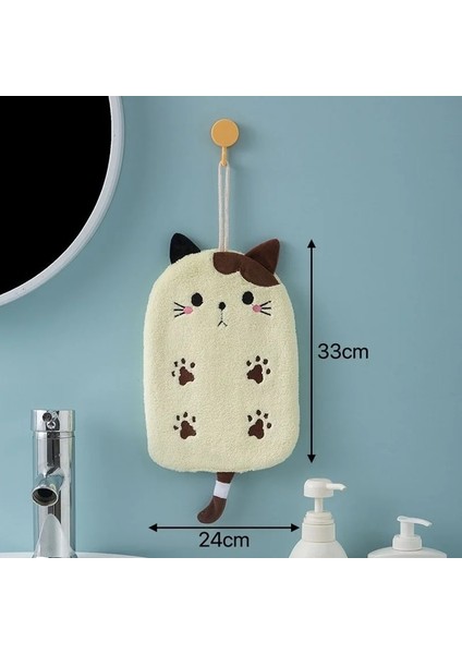 Sarı Stil No.1 Boyutu Çift Kullanımlı Mercan Polar El Havlusu Süper Emici Asılı Havlu Kedi Işlemeli Ev Dekorasyon Banyo Malzemeleri (Yurt Dışından)