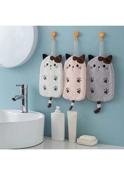 Sarı Stil No.1 Boyutu Çift Kullanımlı Mercan Polar El Havlusu Süper Emici Asılı Havlu Kedi Işlemeli Ev Dekorasyon Banyo Malzemeleri (Yurt Dışından) fiyatları
