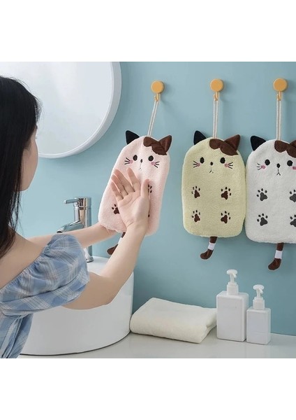 Sarı Stil No.1 Boyutu Çift Kullanımlı Mercan Polar El Havlusu Süper Emici Asılı Havlu Kedi Işlemeli Ev Dekorasyon Banyo Malzemeleri (Yurt Dışından) modelleri