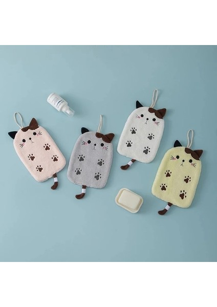 Sarı Stil No.1 Boyutu Çift Kullanımlı Mercan Polar El Havlusu Süper Emici Asılı Havlu Kedi Işlemeli Ev Dekorasyon Banyo Malzemeleri (Yurt Dışından) fırsatları