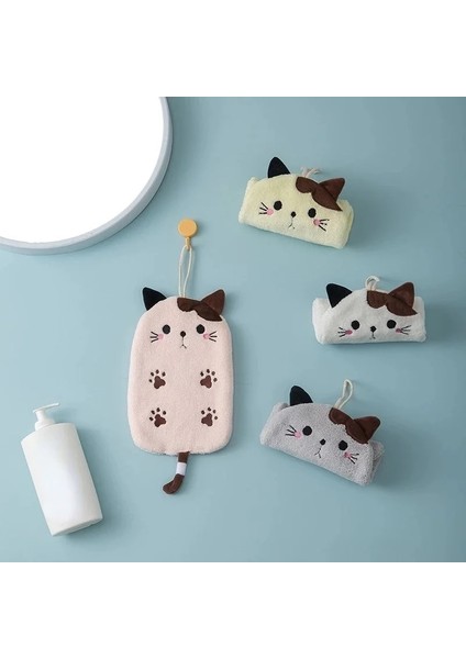 Sarı Stil No.1 Boyutu Çift Kullanımlı Mercan Polar El Havlusu Süper Emici Asılı Havlu Kedi Işlemeli Ev Dekorasyon Banyo Malzemeleri (Yurt Dışından) indirimleri