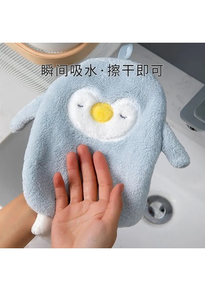Mavi Stil Tasarlanmış Banyo Havlusu Sevimli Karikatür Emici El Havlusu Dökülmeyen Asılı Penguen Silme Havlu Yumuşak Çocuk El Havlusu (Yurt Dışından)