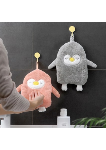 Mavi Stil Tasarlanmış Banyo Havlusu Sevimli Karikatür Emici El Havlusu Dökülmeyen Asılı Penguen Silme Havlu Yumuşak Çocuk El Havlusu (Yurt Dışından)