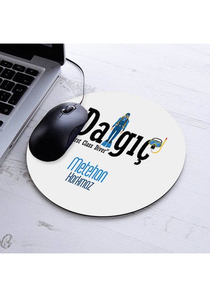 Isimli Dalgıç Temalı Yuvarlak Mousepad