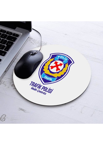 Isimli Trafik Polisi Temalı Yuvarlak Mousepad