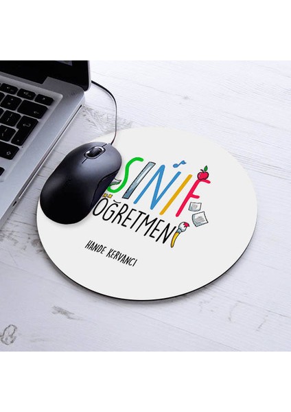 Kişiye Özel Sınıf Öğretmeni Temalı Yuvarlak Mousepad