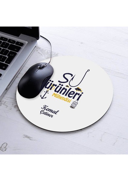 Isimli Su Ürünleri Mühendisi Temalı Yuvarlak Mousepad