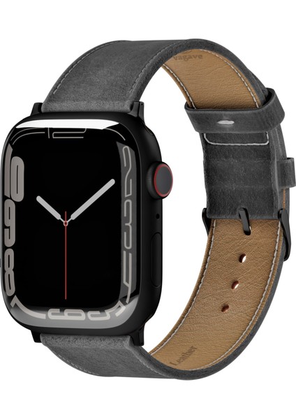 Apple Watch Deri Kordon 38 MM 40 MM 41 MM 3 4 5 6 7 Se 8 9 Uyumlu Hakiki Deri Kayış Gri Saat Kordonu