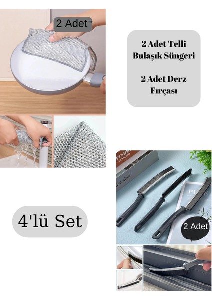 2 Derz Fırçası+ 2 Bulaşık Süngeri |multi Ince Temizlik Fırçası Derz Arası | Telli Bulaşık Bezi | Kir Pas Sökücü | Sihirli Temizlik Bezi ve Süngeri | Bulaşık Sünger | Temizlik Bezi