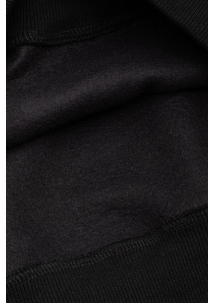 Kadın Siyah Kapüşonlu 3 Iplik Şardonlu Polarlı Reglan Kol SWEATSHIRTS-103