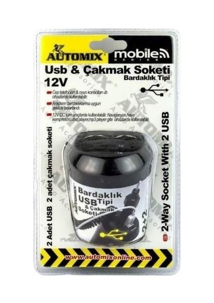 Bardaklik Tipi USB ve Çakmak Soketi 12V