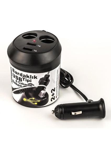 Bardaklik Tipi USB ve Çakmak Soketi 12V