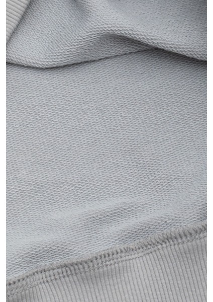 Kadın Gri Kapüşonlu 3 Iplik Şardonsuz Polarsız Reglan Kol Sweatshirt S-104