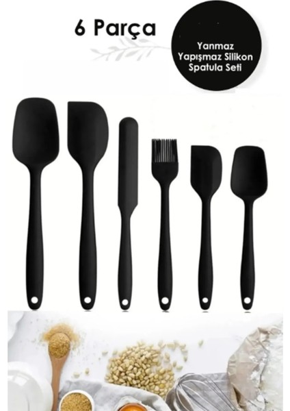 6lı Takım Yanmaz Yapışmaz Mutfak Pasta Slikon Yumurta Fırçası Kaşık Bıçak Spatula Seti